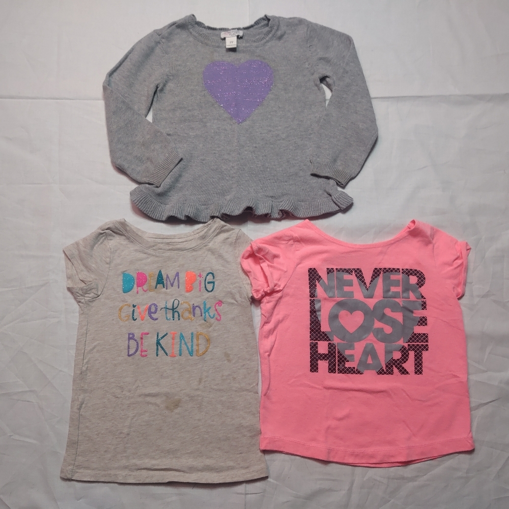 Girls Shirts 2T Gray Pink Long & Short Sleeve Tops 1989 Place Cat & Jack Kid Tee